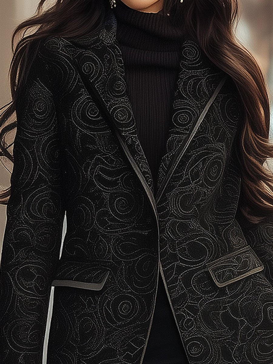 Chic Black Blazer with Intricate Patterns