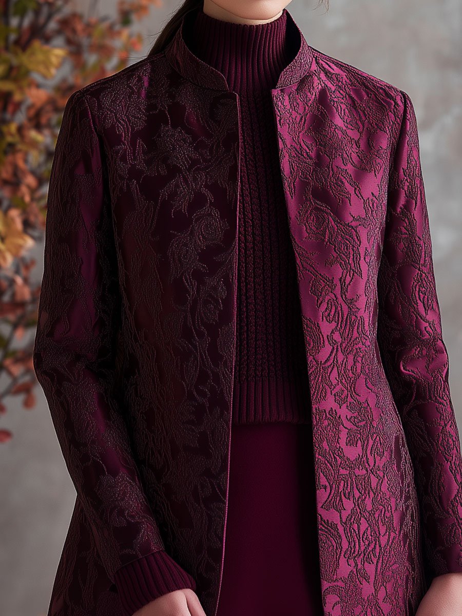Classic Burgundy Jacquard Coat