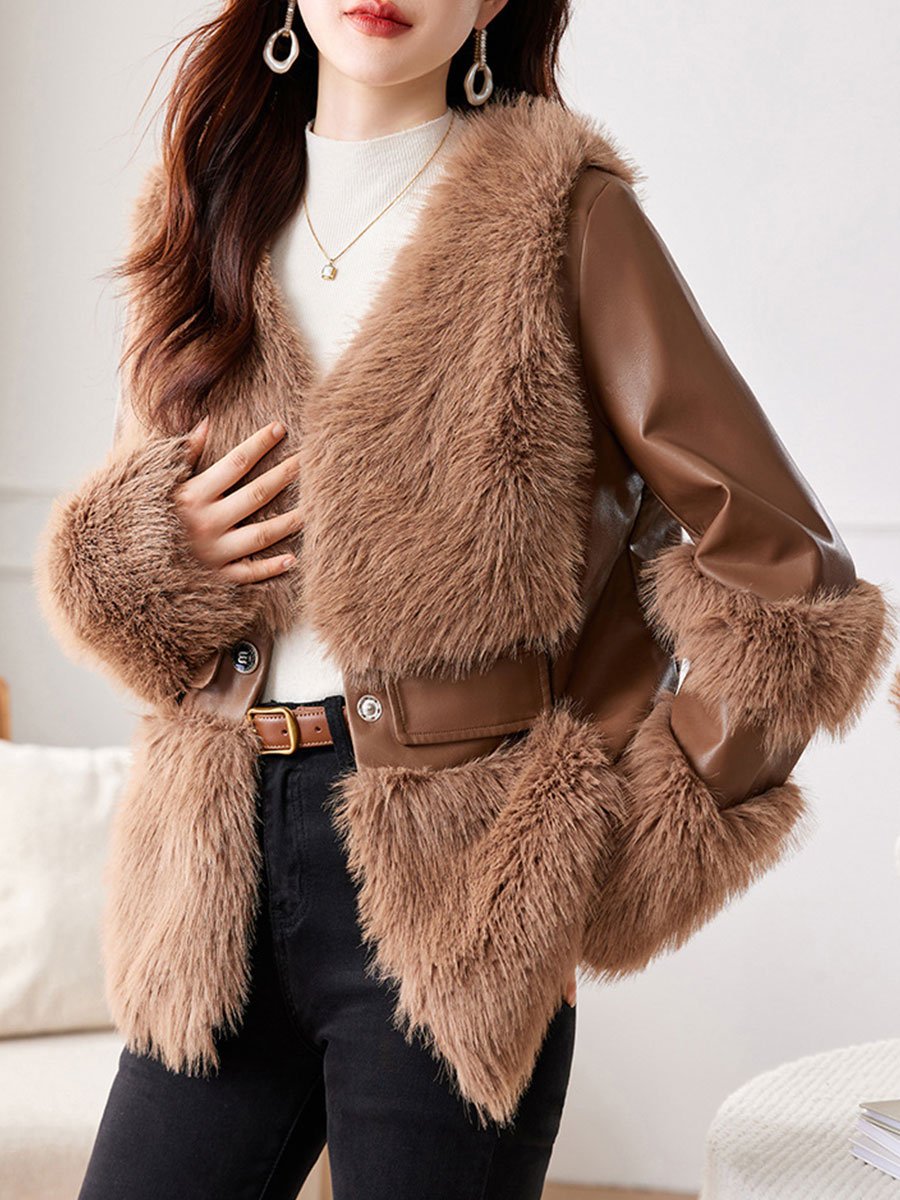 Plush Faux Fur Trimmed Leather Jacket