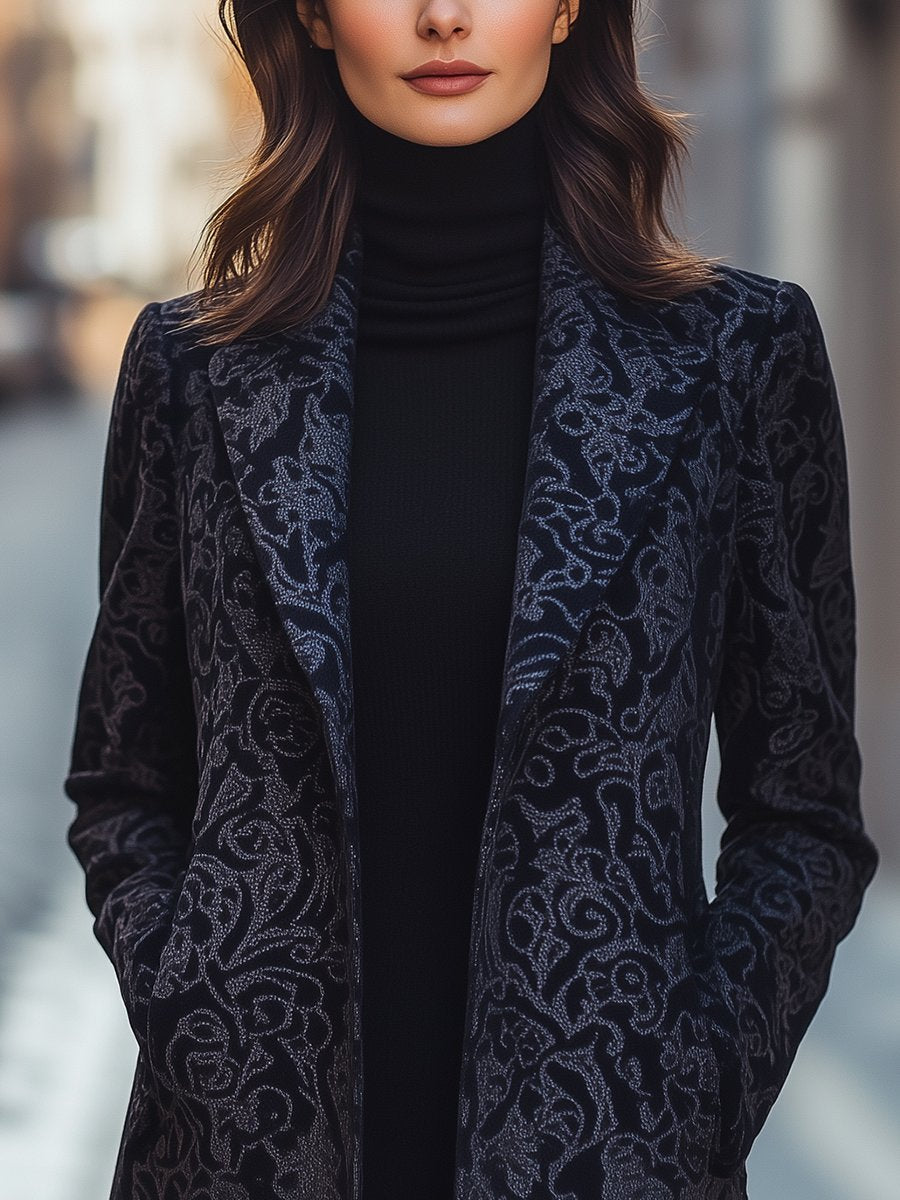 Midnight Black Jacquard Coat