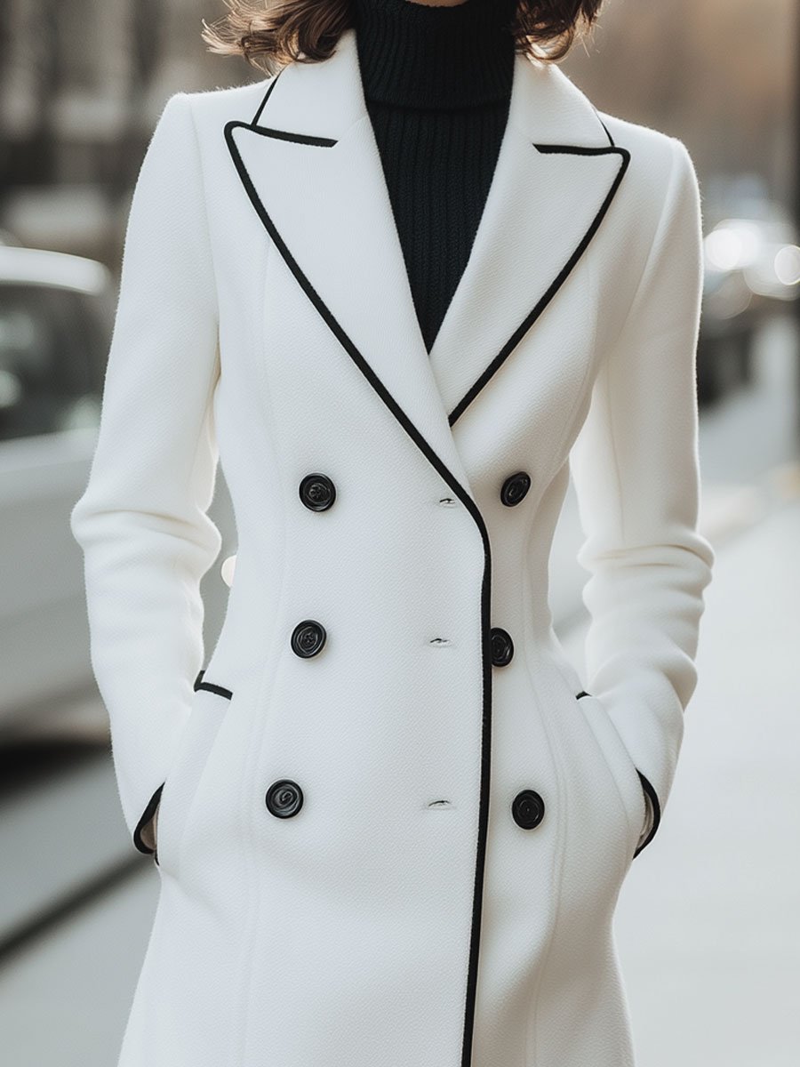 Elegant Contrast-Trimmed Double-Breasted Coat