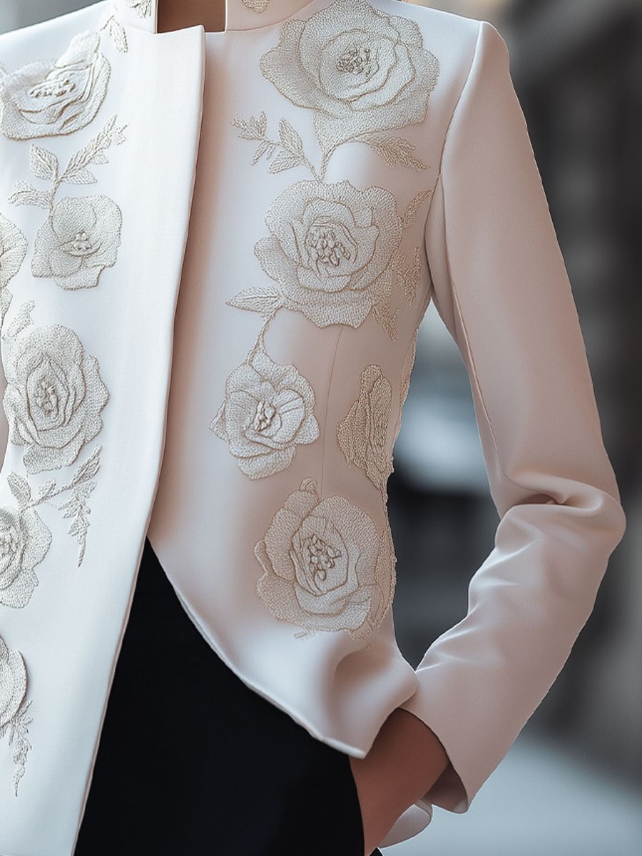 Ivory Floral Embroidered Jacket with Modern Elegance