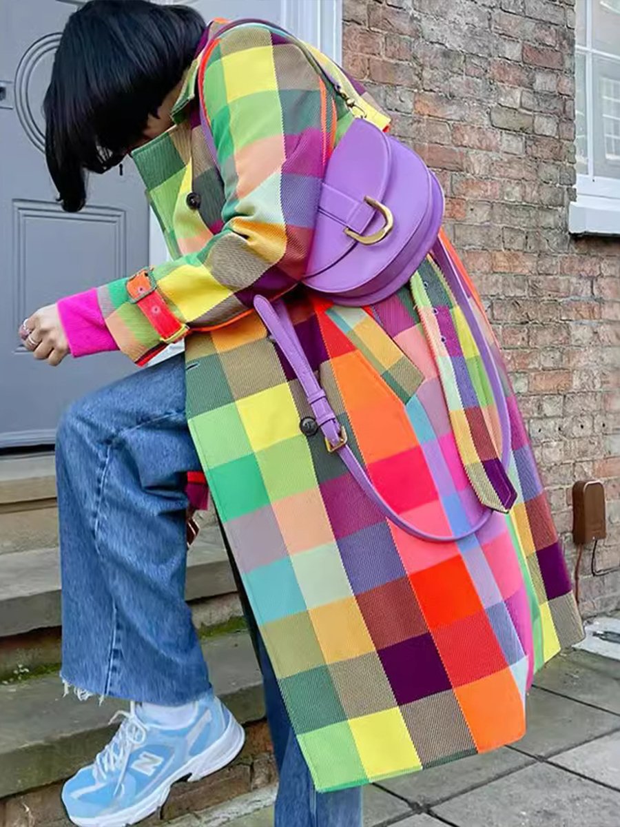 Stylish Colorful Lapel Plaid Coat