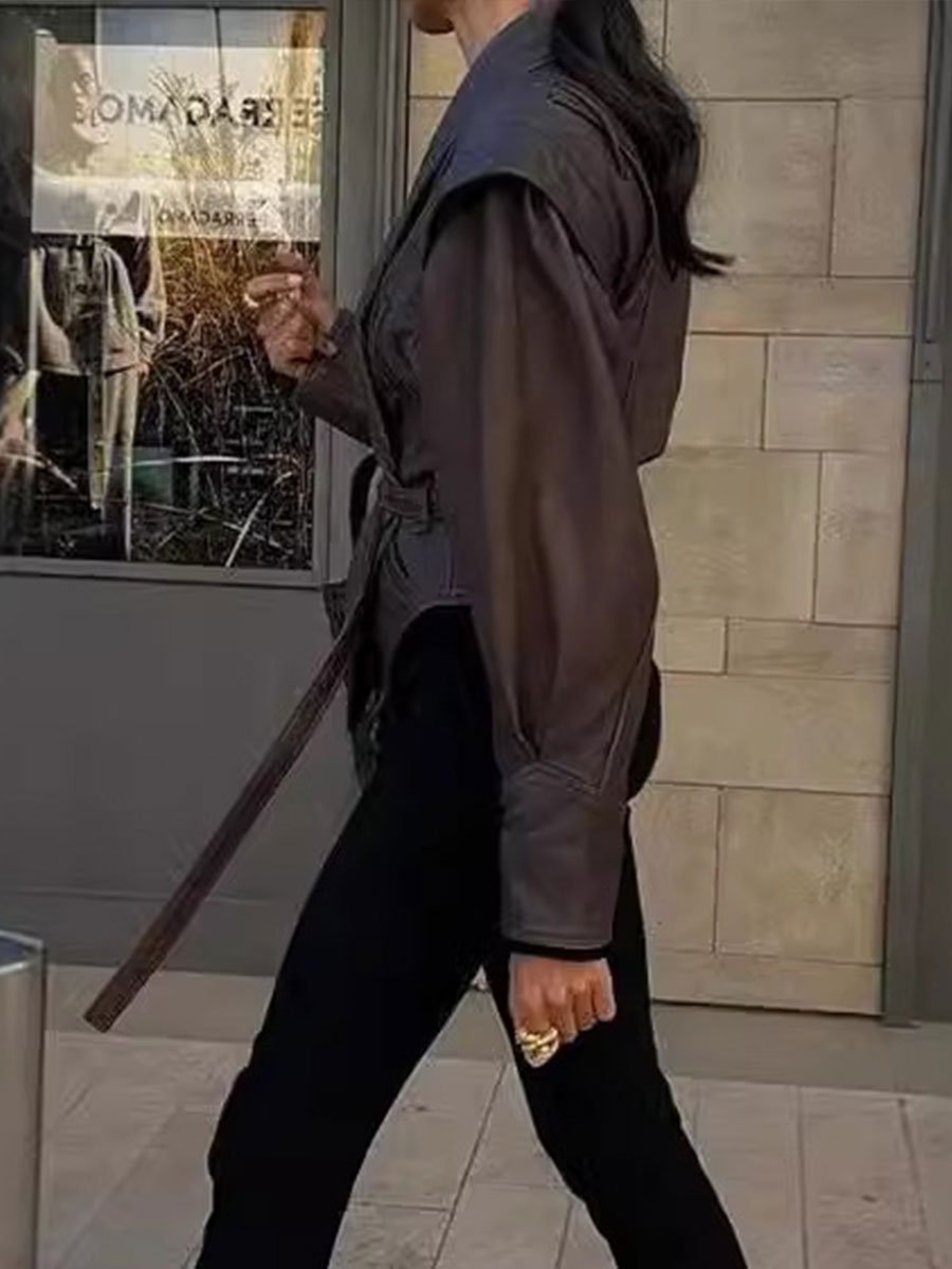 Stylish Lapel Lace-up Leather Jacket