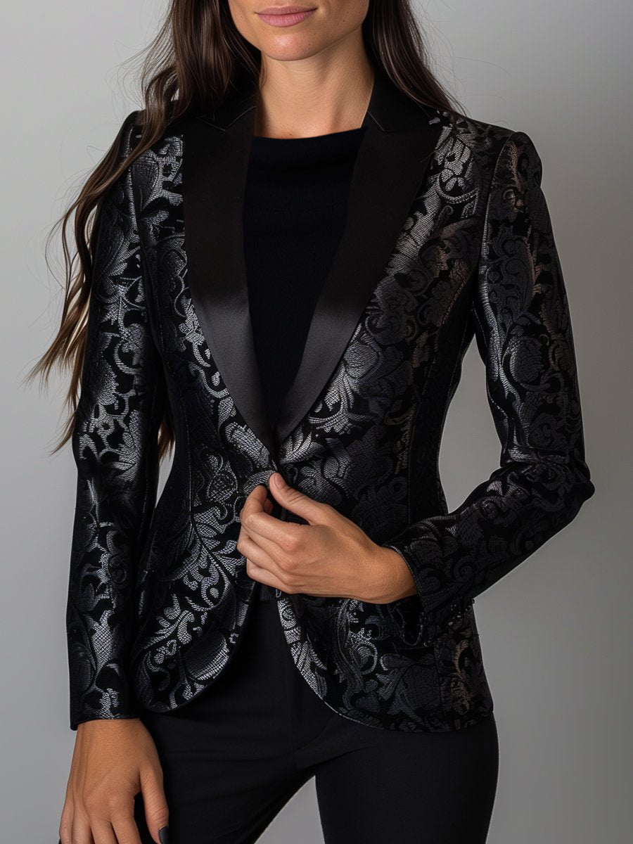 Luxury Black and Silver Floral Jacquard Blazer