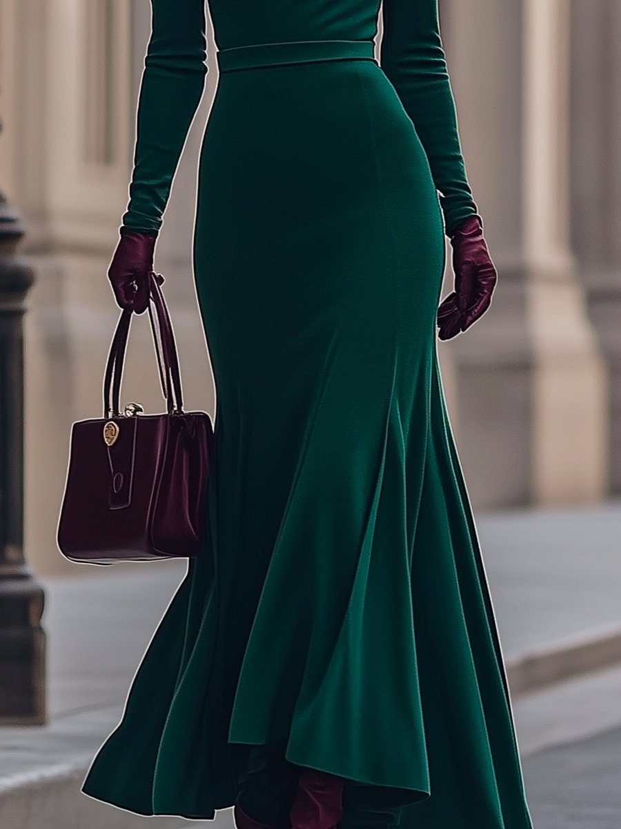 Sophisticated Emerald Green Turtleneck Dress in Stretch Cotton Blend