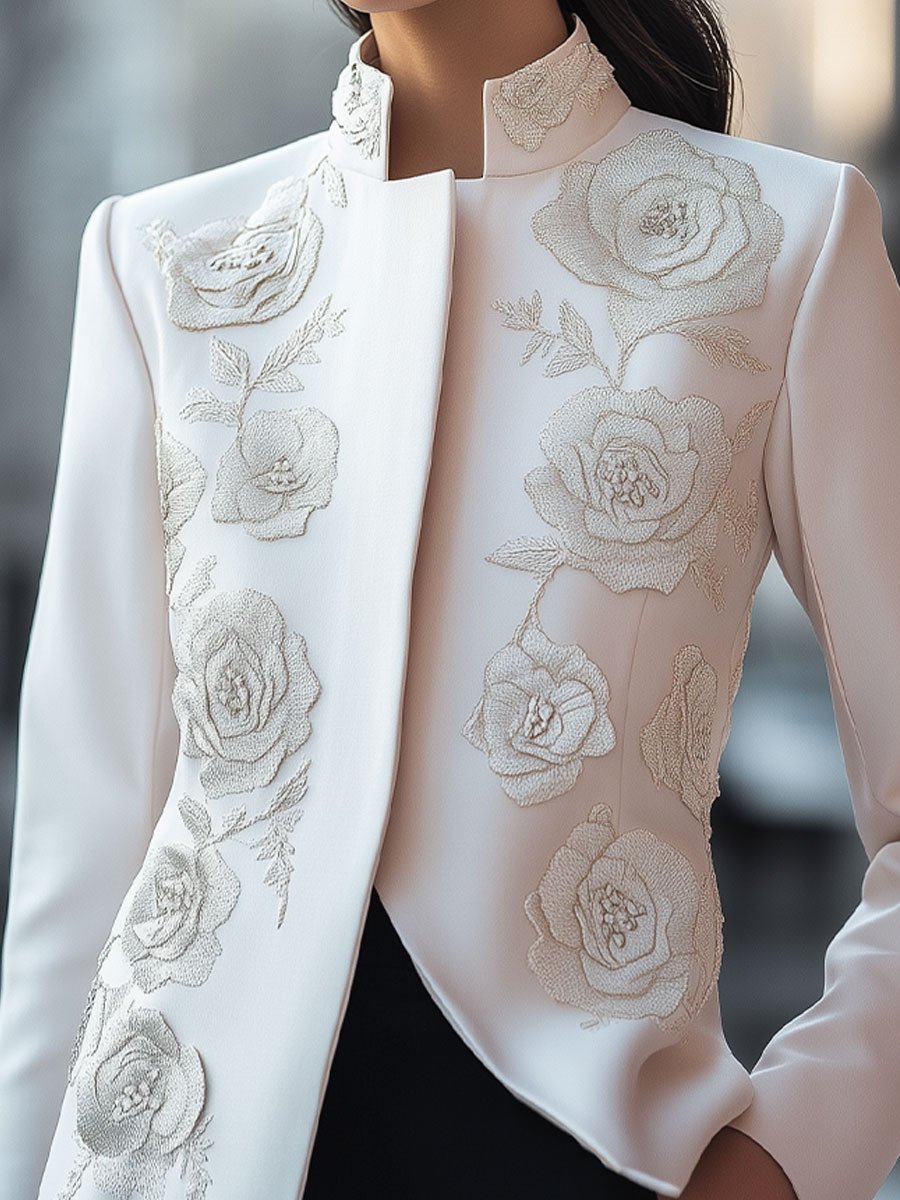 Ivory Floral Embroidered Jacket with Modern Elegance