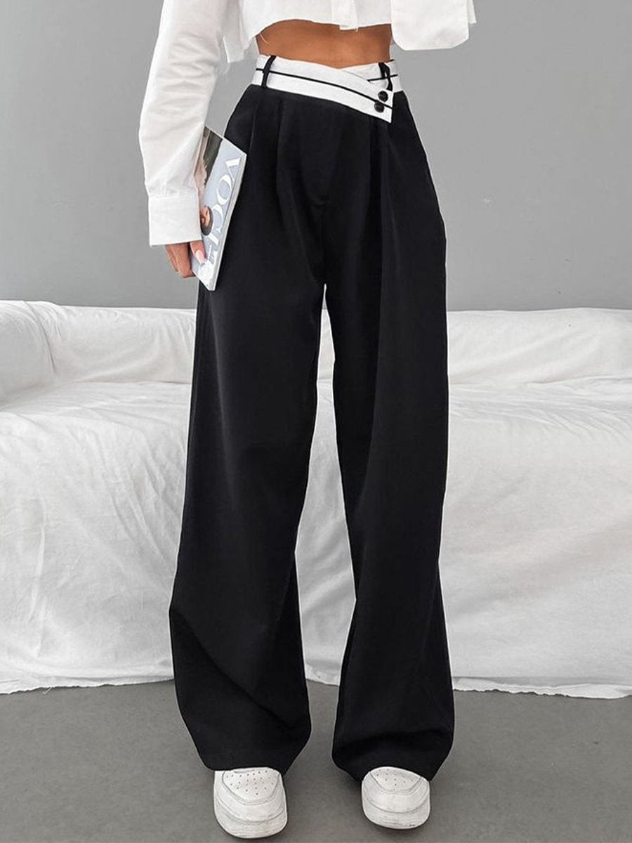 Chic Contrast: High-Waisted Black and White Wide-Leg Pants