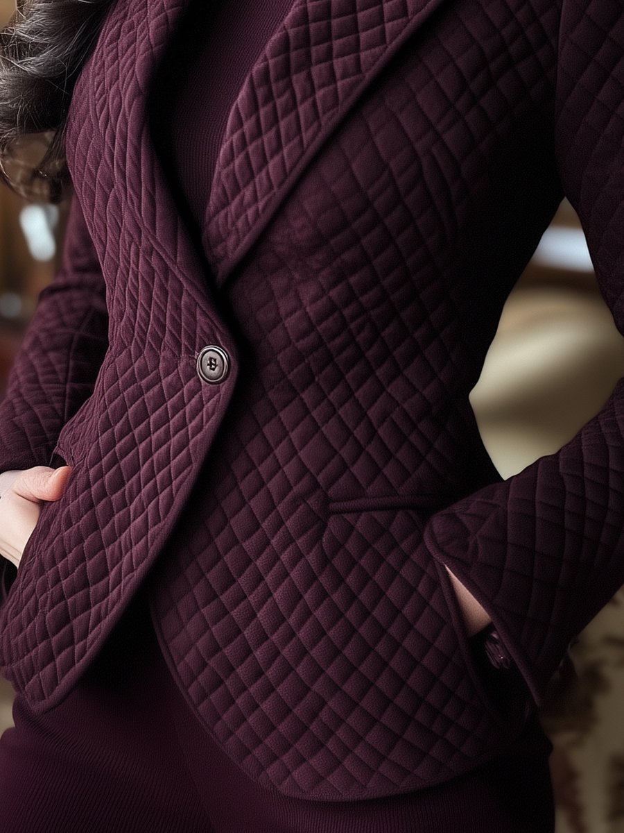 Textured Burgundy Quilted Blazer with Tailored Fit
