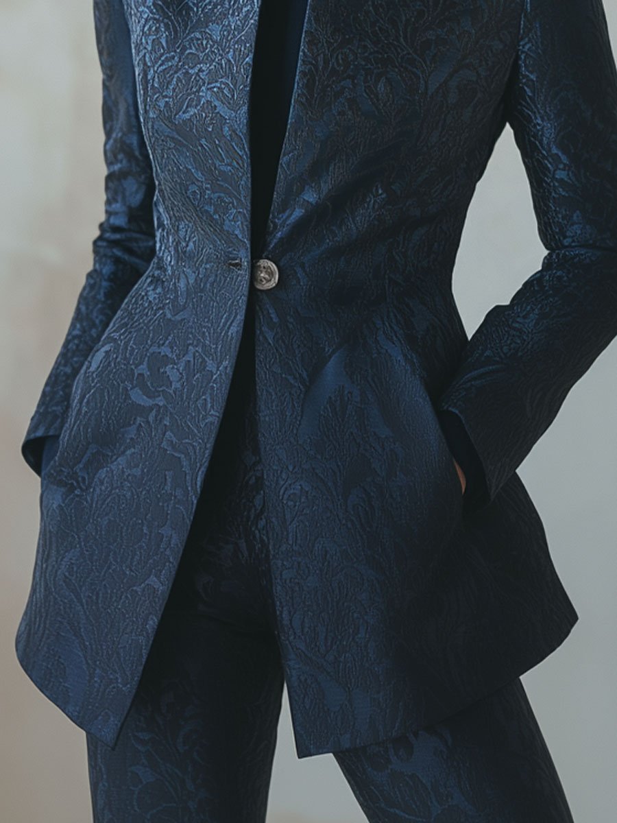 Modern Elegant Navy Jacquard Jacket