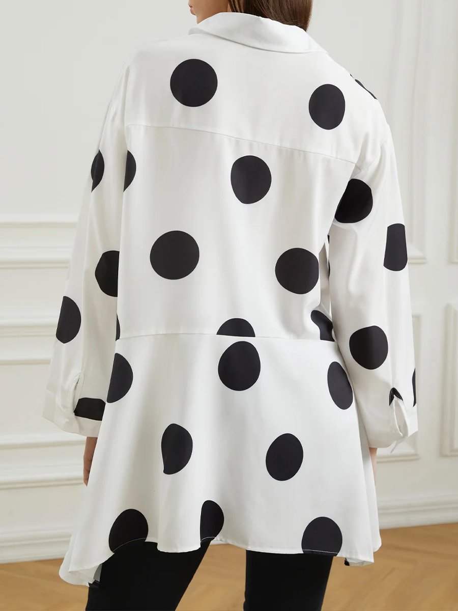 Shirt Collar Polka Dots Shift Elegant Top
