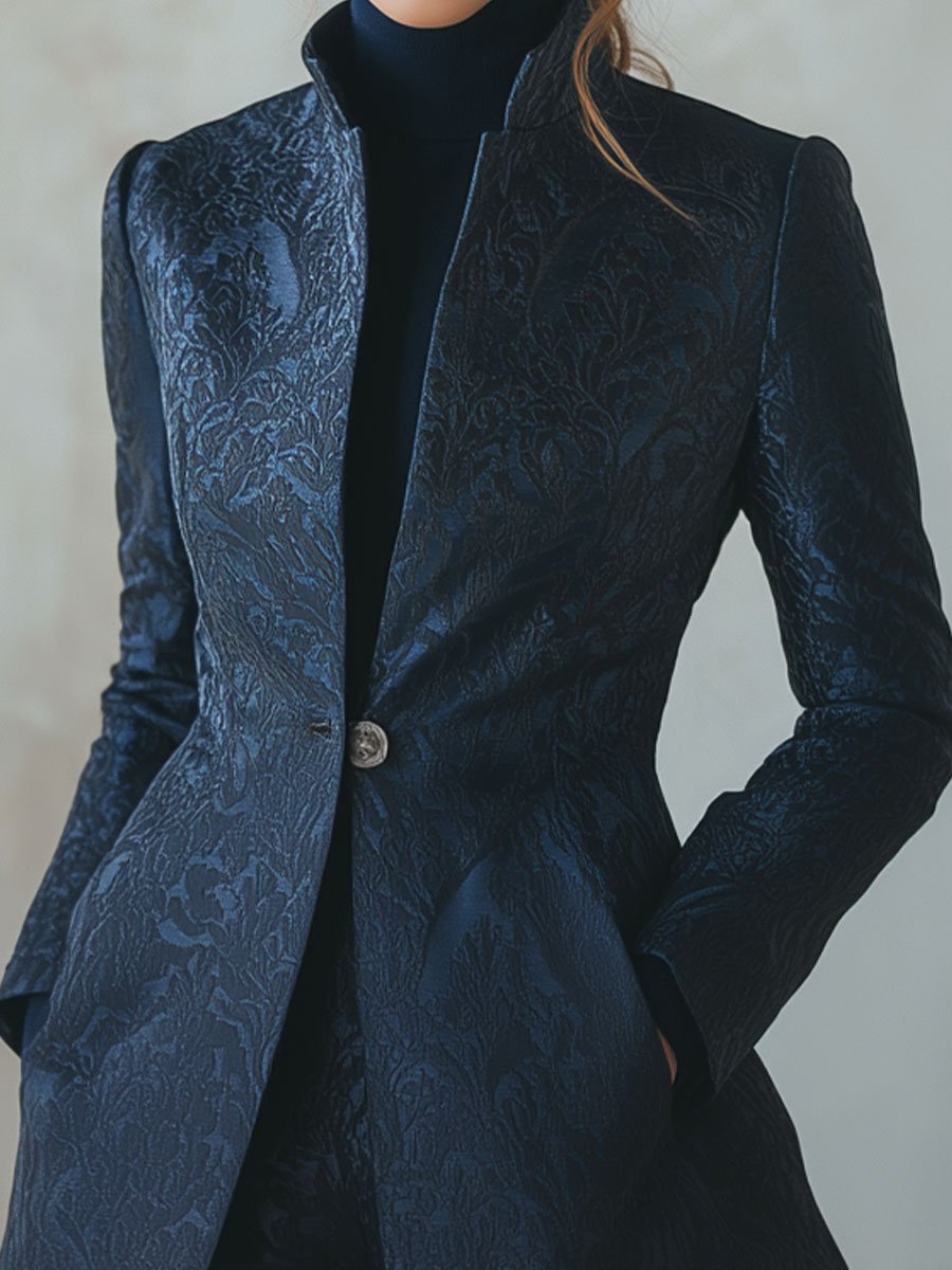 Modern Elegant Navy Jacquard Jacket