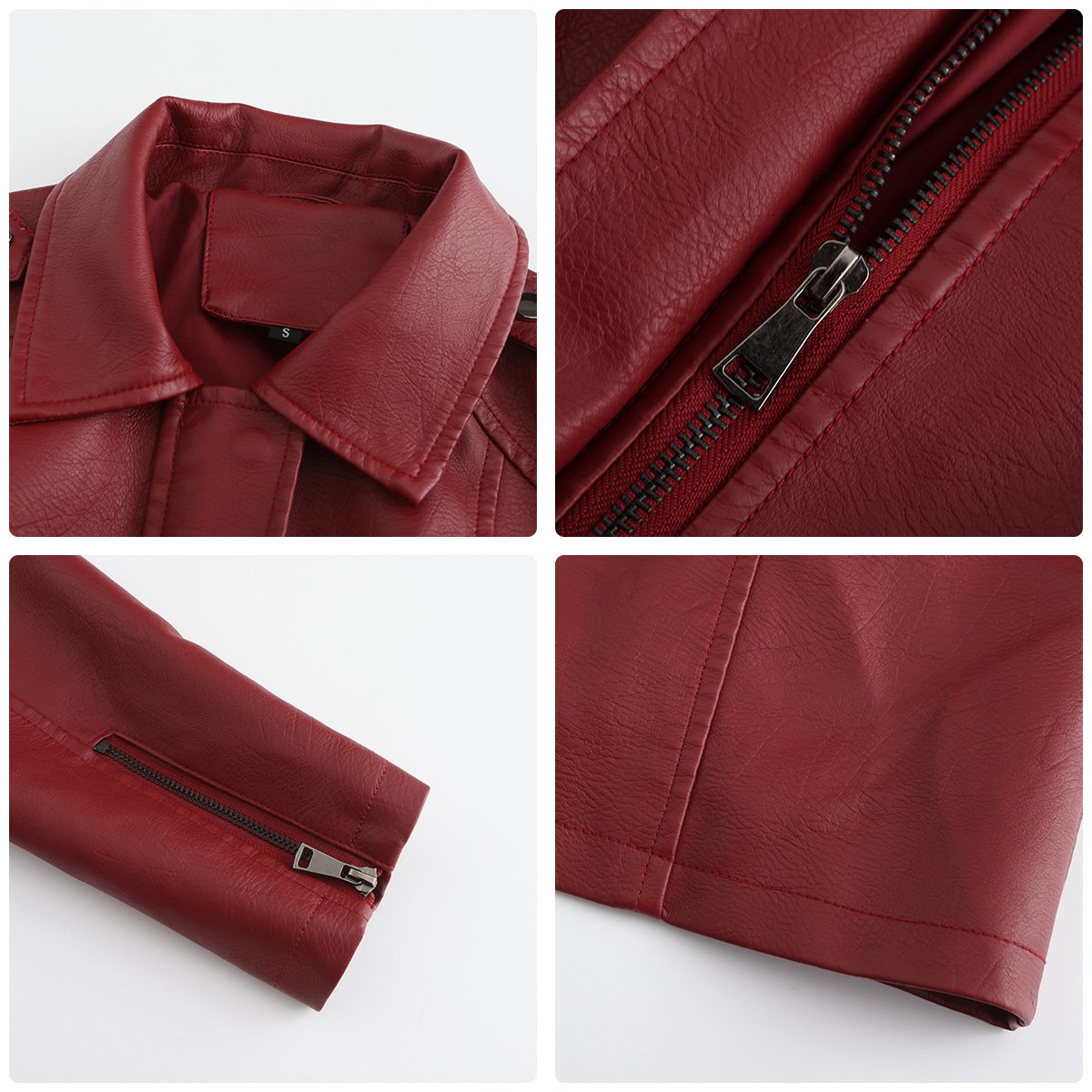 Classic Faux Leather Plain Long-sleeved Trench Coat with Belt