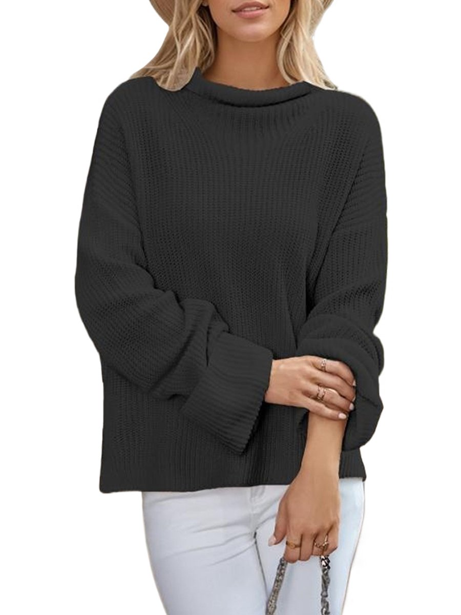 Cozy Plain Knit Sweater with Rolled Turtleneck