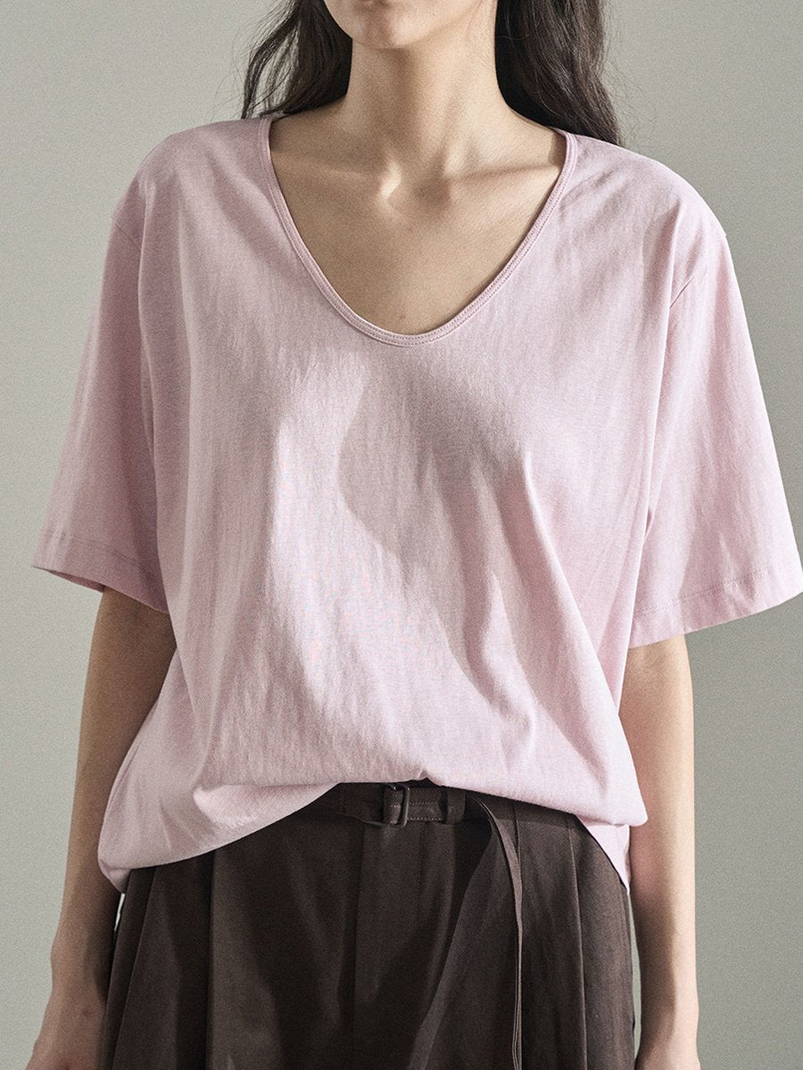 U-neck Cotton Short-sleeved T-shirt