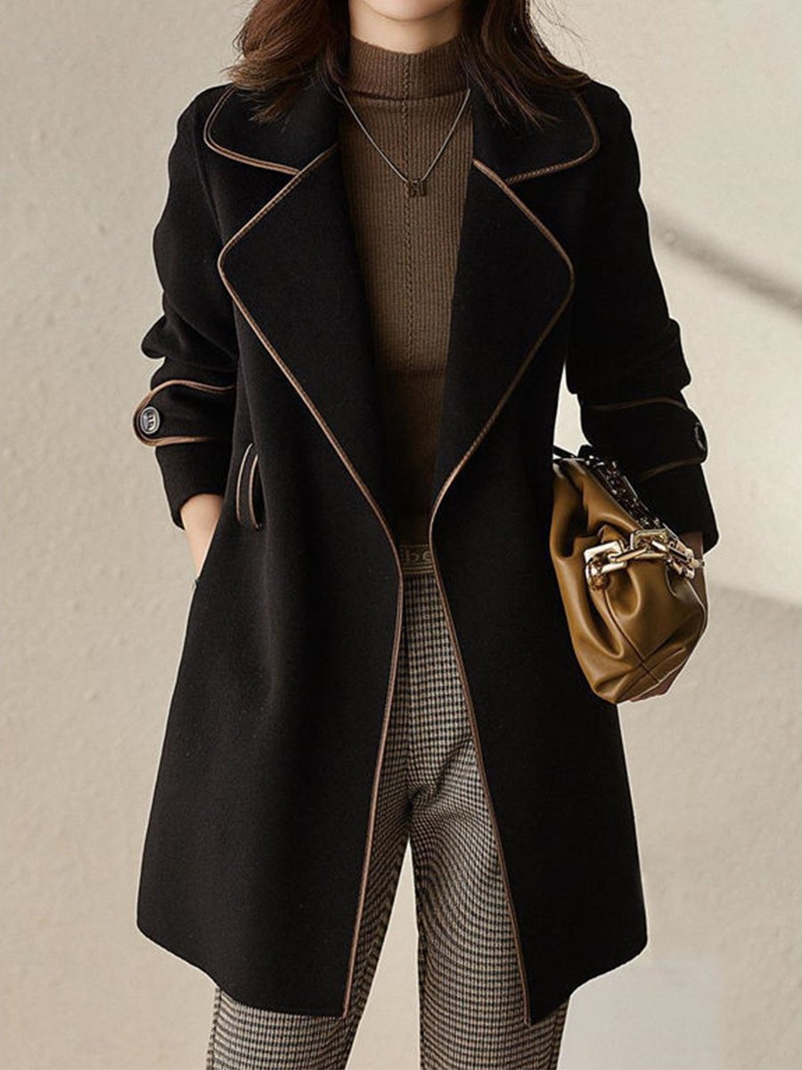 Chic Contrast-Trim Coat with Belt
