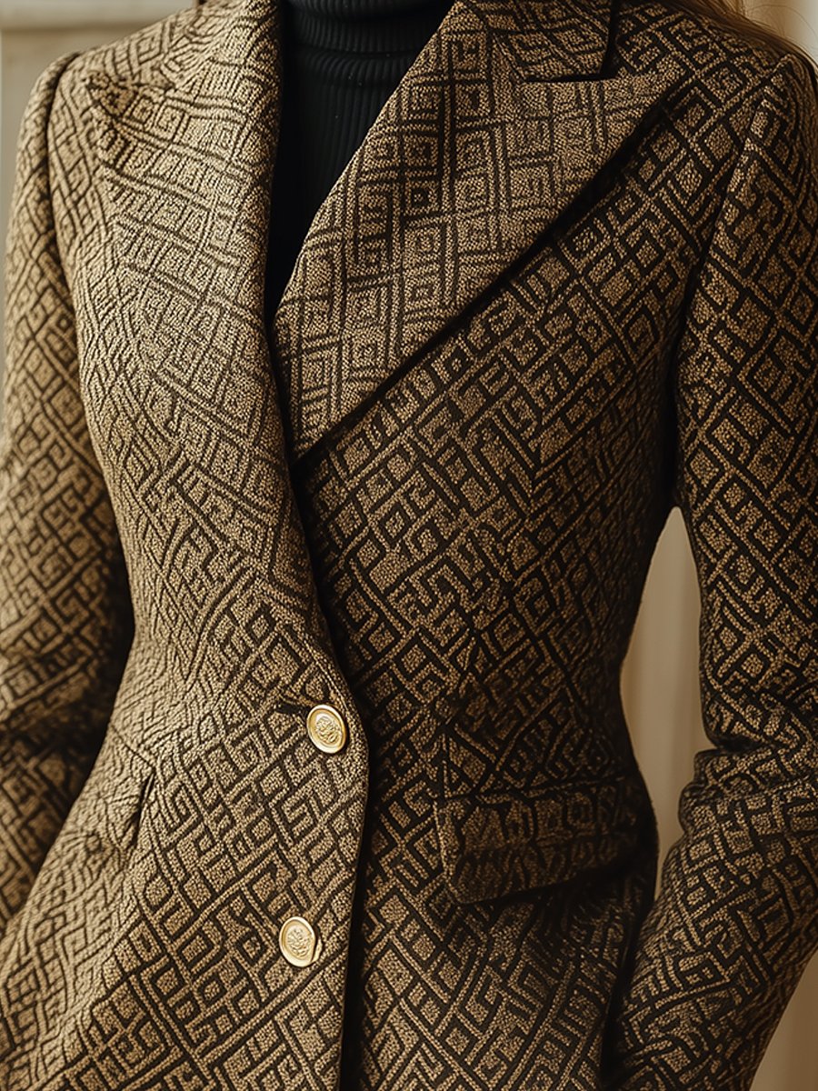Geometric Patterned Double-Breasted Blazer
