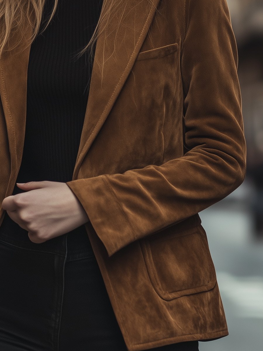 Vintage Brown Suede Blazer with Classic Tailoring