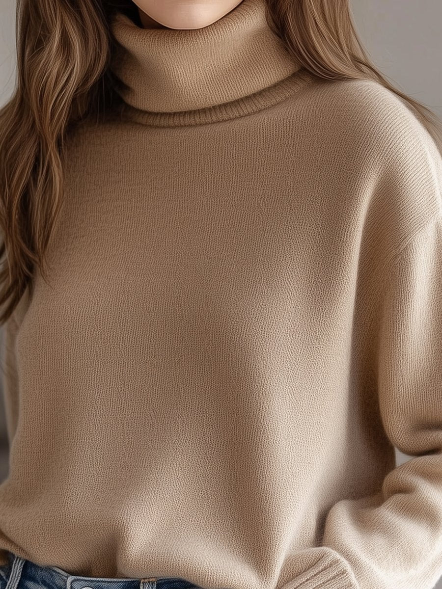 Soft Beige Turtleneck Sweater in Luxe Cashmere Blend
