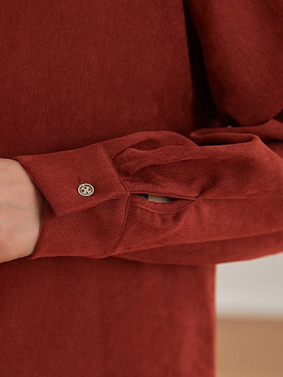 Chic Burgundy Shirt with Unique Collar and Button Design