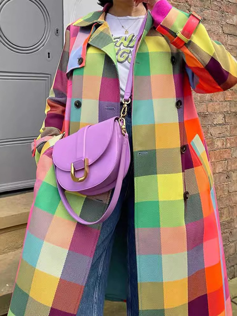 Stylish Colorful Lapel Plaid Coat