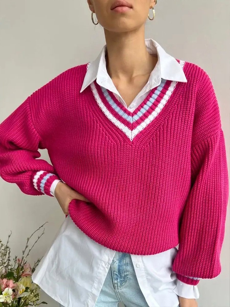 V-neck Long-sleeved Sweater