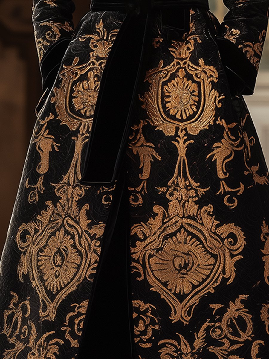 Elegant Coat with Gold Baroque Patterns