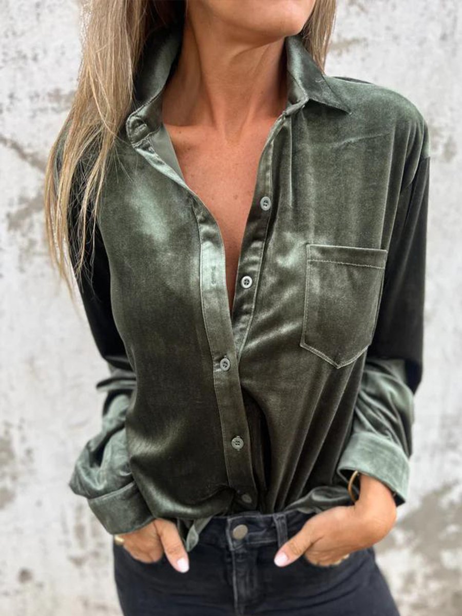 Casual Chic: Velvet Long-Sleeve Shirt